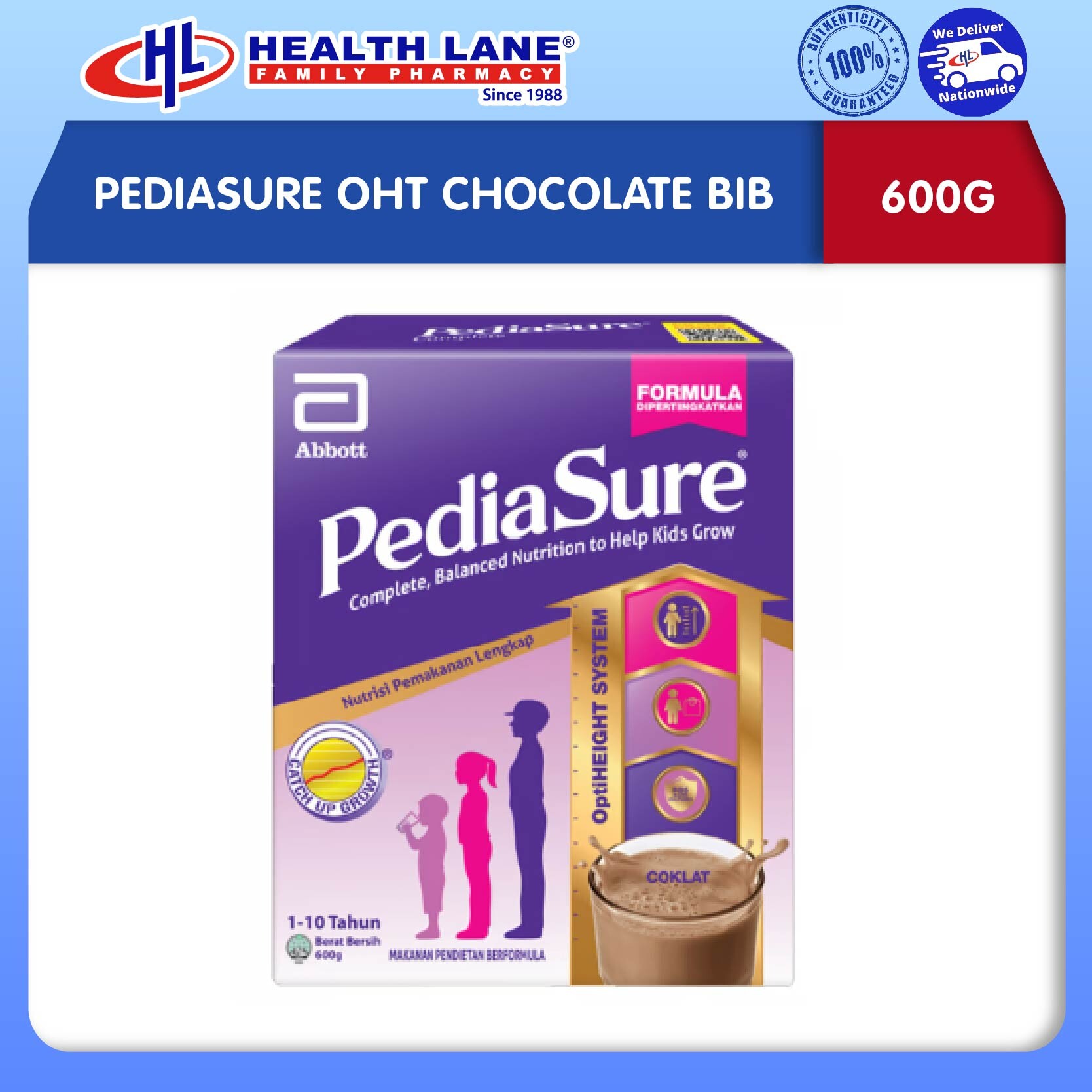 PEDIASURE OHT COKLAT (600G) BIB
